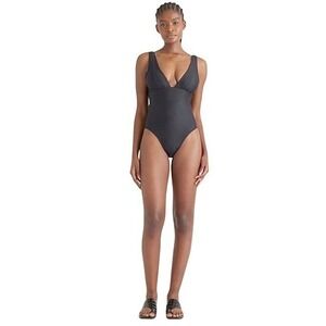 Quince Italian Plunge Black V-Neck One-Piece Swimsuit Sustainable Size XS NWT